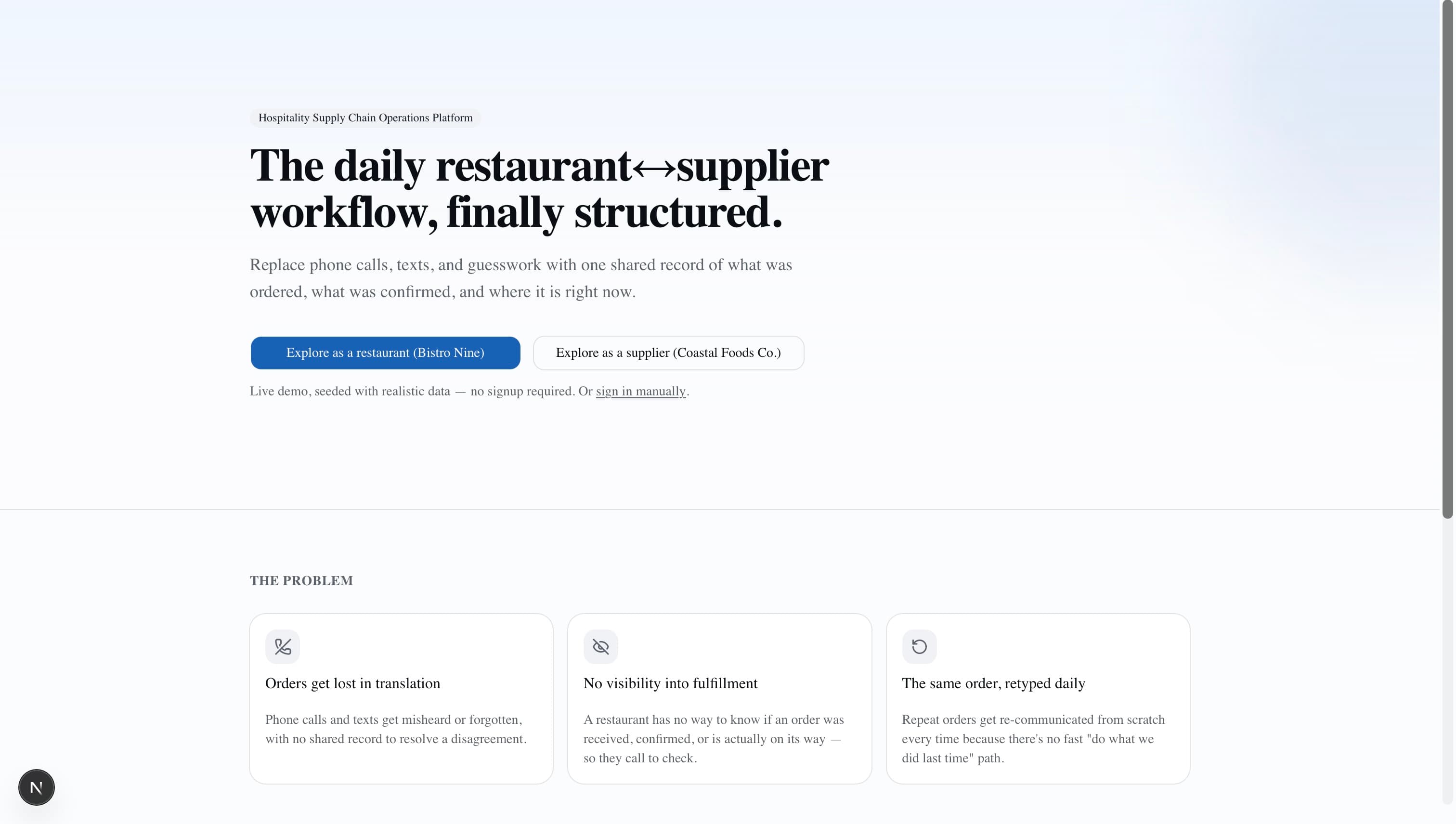 Hospitality Supply Chain Operations Platform interface